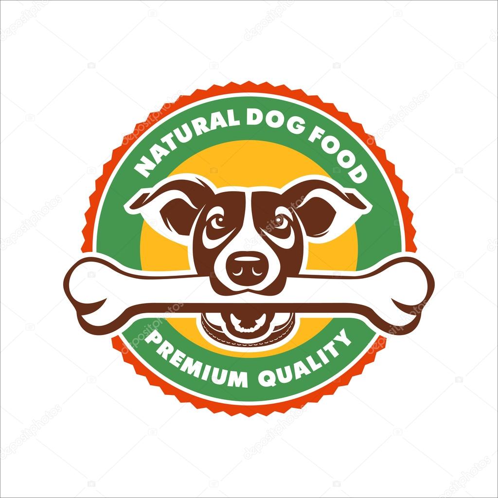 Dog. A dog with a bone in her teeth. Vector color sign logo. Fee