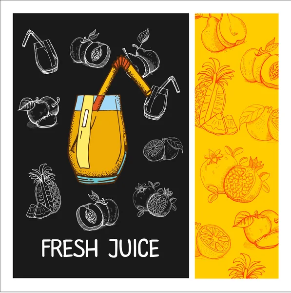 Fruit juice. Fruit. Vector illustration. Fruit drawn in chalk on a black Board. Hand drawn vector illustration