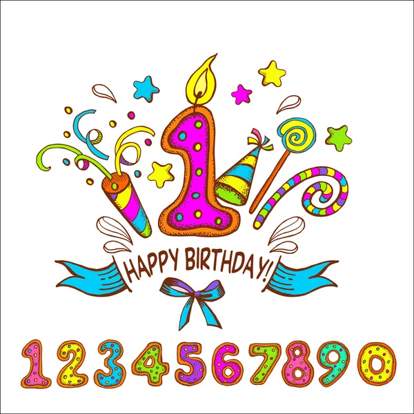 Happy birthday. One year. Set of colored numbers. — Stock Vector