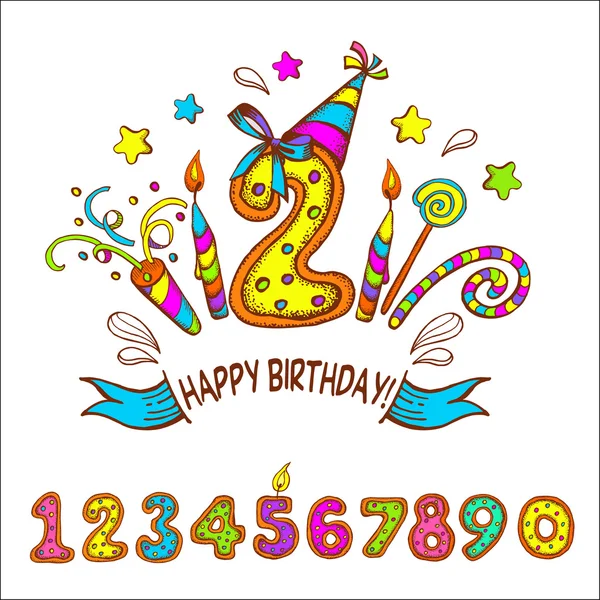 Doğum günün kutlu olsun. İki yıl. Renkli sayılar kümesi.