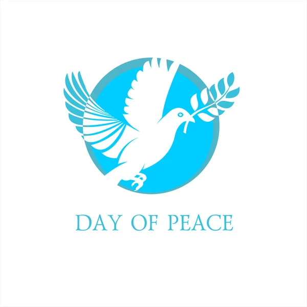 Międzynarodowy Dzień pokoju. Gołębica pokoju. Logo biały gołąb i olive branch — Wektor stockowy