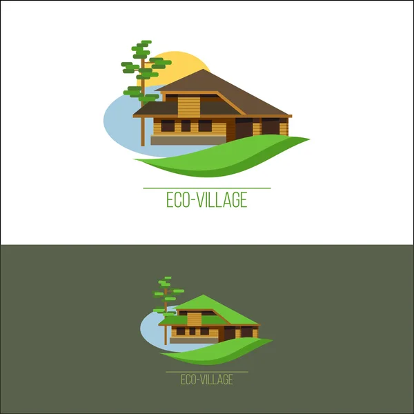 Logotipo eco-aldeia. Casa ecológica. Imóveis subúrbios. Estilo de marca . —  Vetores de Stock