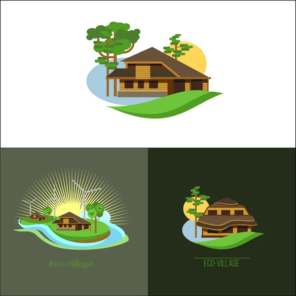 Logo ECO-villages. ECO-house. Logo vectoriel. Immobilier banlieue . — Image vectorielle