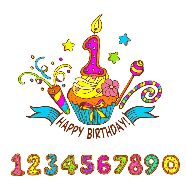Conjunto de números de colores. Feliz cumpleaños. Un año. . — Archivo Imágenes Vectoriales
