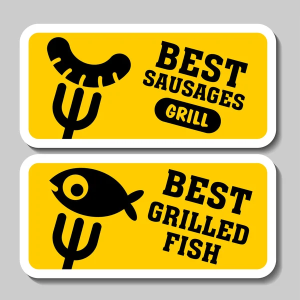 Barbecue and grill stickers, badges, logos and emblems, vector. — Stock Vector