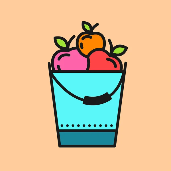 Récolte de fruits. Des pommes dans le seau. Icône vectorielle . — Image vectorielle