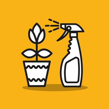  Zararlılar için çare. Sprey. Püskürtme renkleri. Saksıda bir çiçek. Vektör simgesi