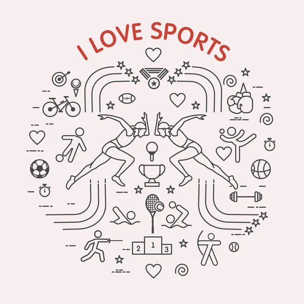 Ich liebe den Sport. Sport-Infografik. verschiedene Sportarten. der Satz von Elementen und Symbolen für den Druck auf T-Shirts — Stockvektor
