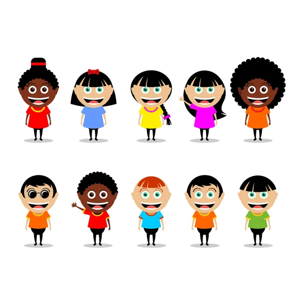 People, a set of vector characters. Girls and boys, African Americans and Europeans isolated on white background — Stock Vector