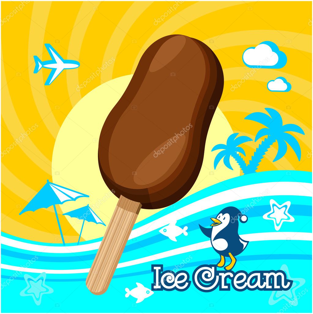 アイスクリーム ベクトルイラスト 海の風景を背景にチョコレートとアイスクリーム ストックベクター C Katedemianov