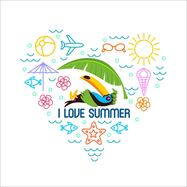 Zomer, strand, Toucan, infographics. Set elementen voor afdrukken op t-shirts. — Stockvector