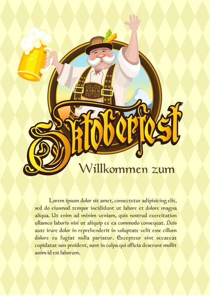 Oktoberfest. Logo, póster. Un traje nacional verdaderamente alemán con — Vector de stock