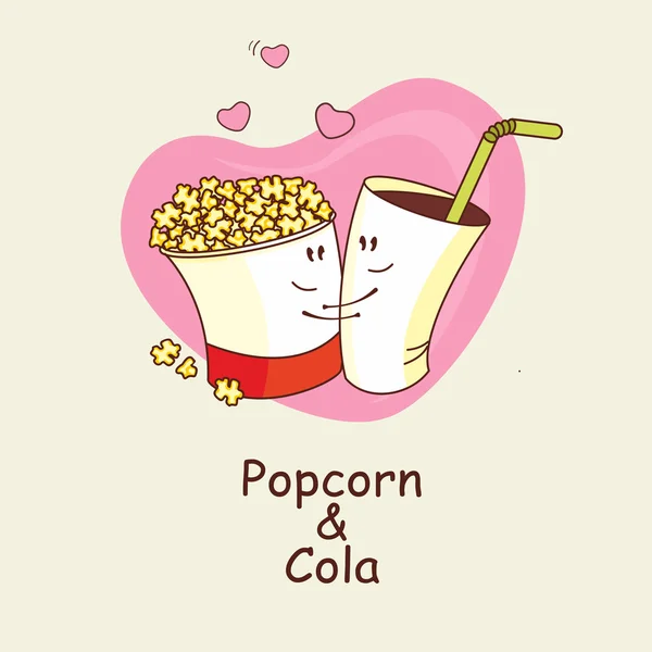 Popcorn und Cola, Liebe ist für immer. Popcorn und ein Getränk zum Kuscheln — Stockvektor