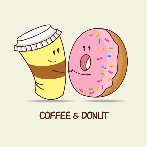 コーヒーとドーナツのカップ、永遠に愛。コーヒーとドーナツの抱擁.  — 無料ストックフォト