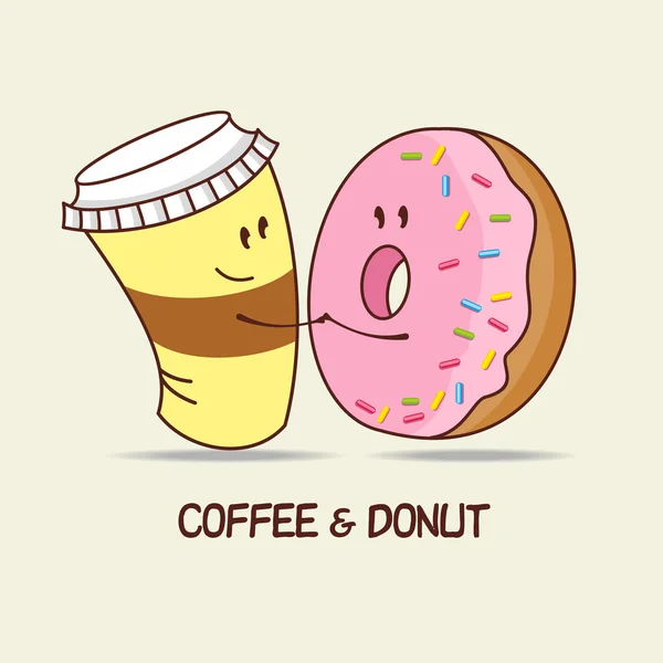 A Cup of coffee and a donut, love forever. Coffee and donut hug. — Stock Vector © katedemianov