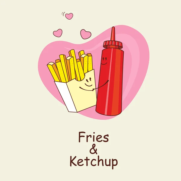 French fries and ketchup, forever. Fries and ketchup hug. Comic, — Free