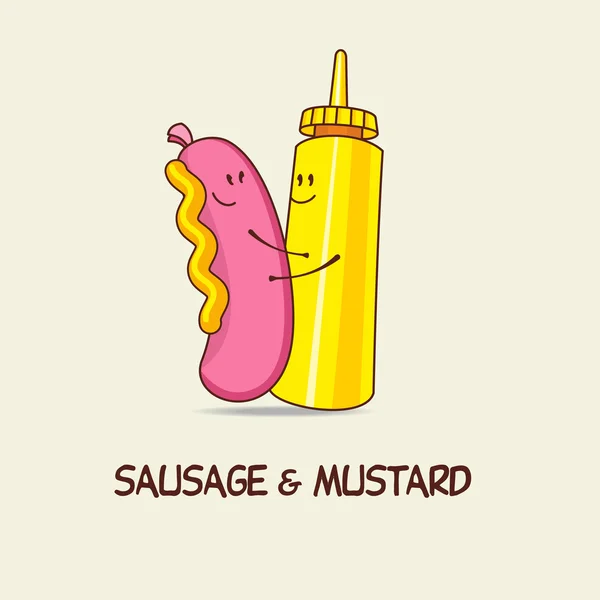 Sausage and mustard. Vector cartoon. Friends forever. — Free Stock Photo