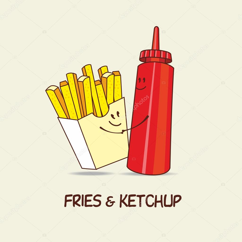 French fries and ketchup, forever. Fries and ketchup hug. Comic, — Free