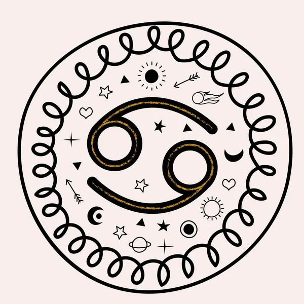 Cancer Sign Zodiac Horoscope Astrology Vector Hand Drawn Illustration Flat — Stock Vector