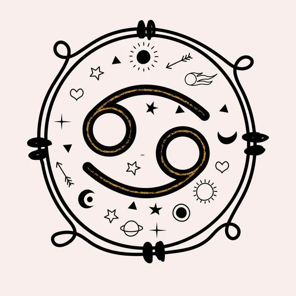 Cancer Sign Zodiac Horoscope Astrology Vector Hand Drawn Illustration Flat — Stock Vector