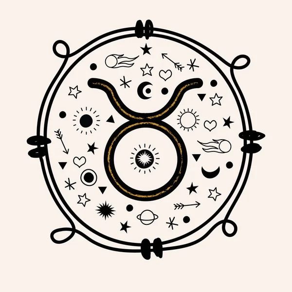 Taureau Est Signe Zodiaque Horoscope Astrologie Emblème Vectoriel Rond — Image vectorielle