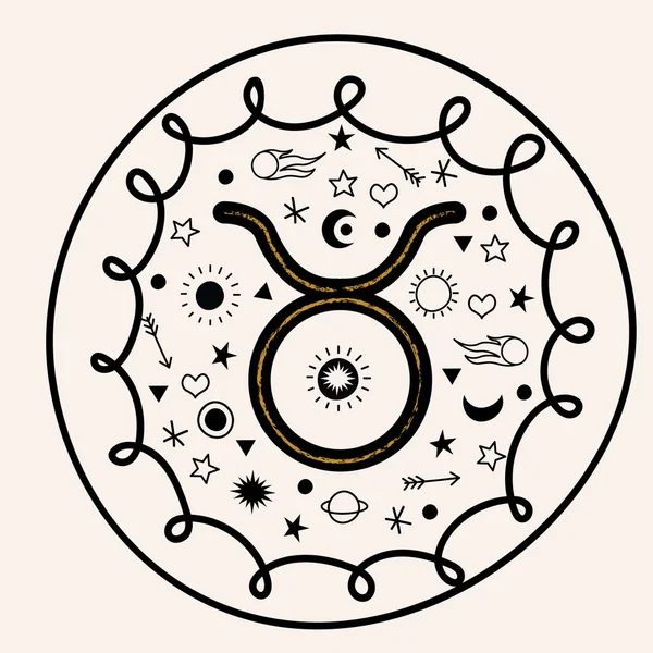Toro Segno Dello Zodiaco Oroscopo Astrologia Emblema Vettoriale Rotondo — Vettoriale Stock