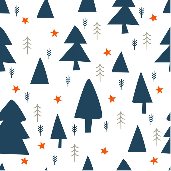 Naadloos Winterpatroon Blauwe Kerstbomen Een Witte Achtergrond Vectorillustratie — Stockvector