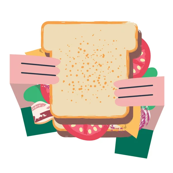 Sandwich Glücklicher Sandwich Tag Vektor Lustige Illustration Flachen Cartoon Stil — Stockvektor