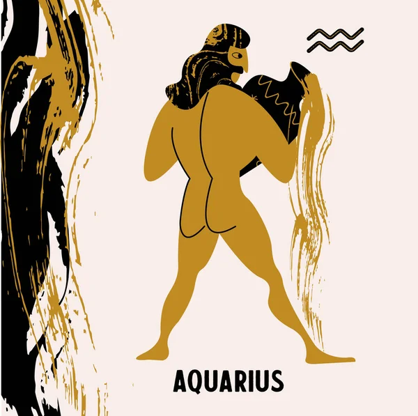 Horoscope Astrologie Signe Zodiaque Verseau Verseau Homme Avec Vase Illustration — Image vectorielle