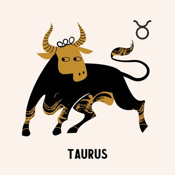 Taurus Sign Zodiac Black Gold Bull Horoscope Astrology Vector Illustration — Stock Vector