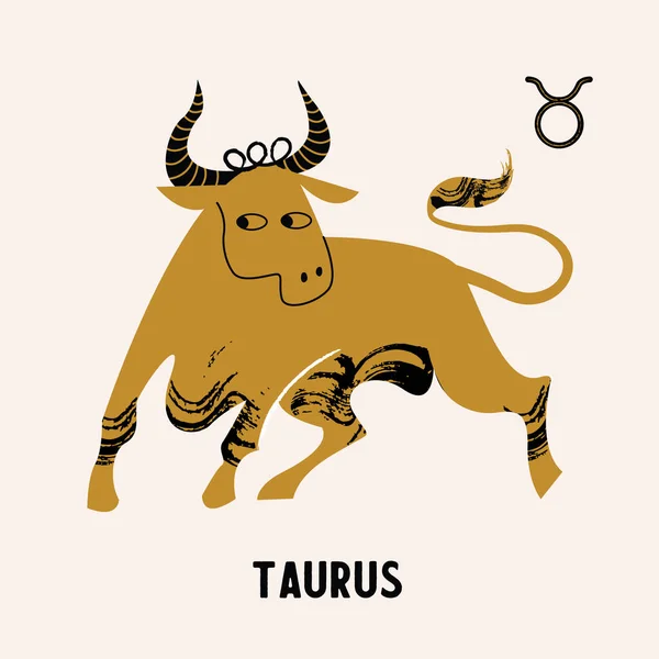 Taurus Sign Zodiac Golden Bull Horoscope Astrology Vector Illustration Flat — Stock Vector