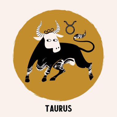 Boğa burcunun işaretidir. Yıldız falı ve astroloji. Yuvarlak vektör amblemi.