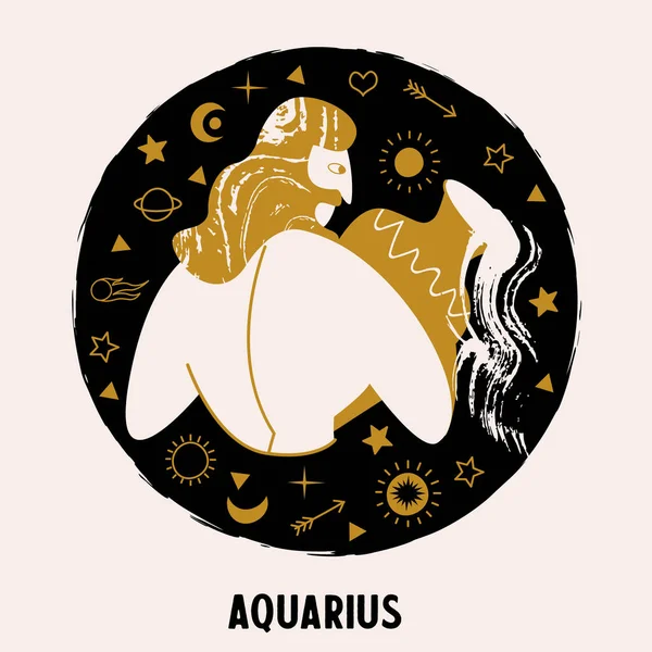 Horoscope Astrologie Signe Zodiaque Verseau Verseau Homme Avec Vase Vecteur — Image vectorielle