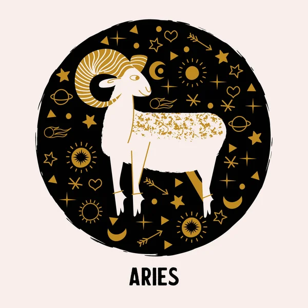 Aries Zodiak Tecken Väduren Bakgrunden Stjärnhimlen Horoskop Och Astrologi Rund — Stock vektor