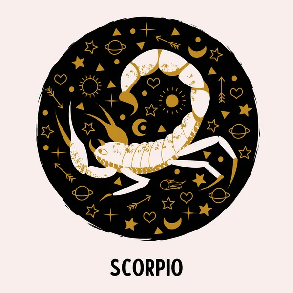 Scorpion Entouré Étoiles Constellation Scorpion Emblème Rond Vectoriel — Image vectorielle