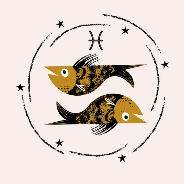 Znak Ryb Zodiaku Horoskop Astrologia Ilustracja Wektora Okrągły Emblemat — Wektor stockowy