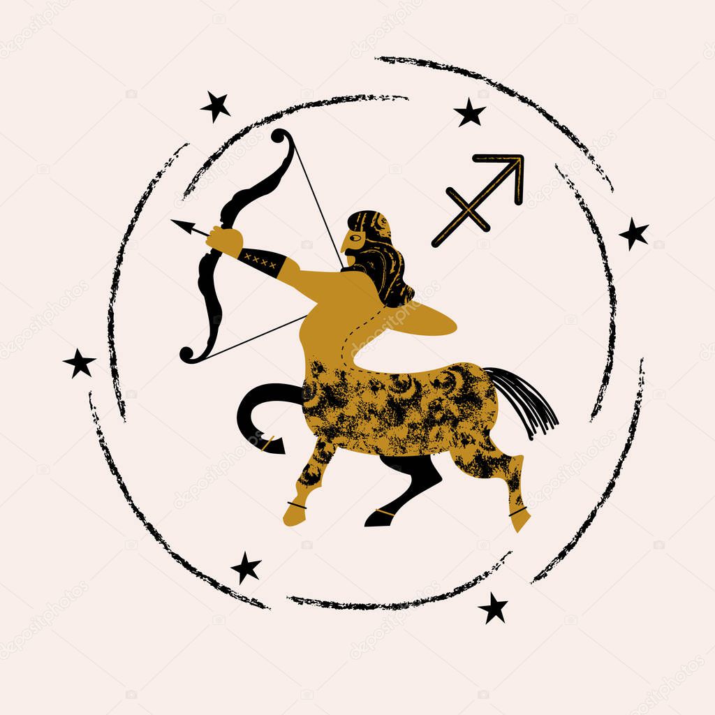 The constellation of Sagittarius. Sign of the zodiac Sagittarius. The centaur shoots a bow. Vector illustration on light background.