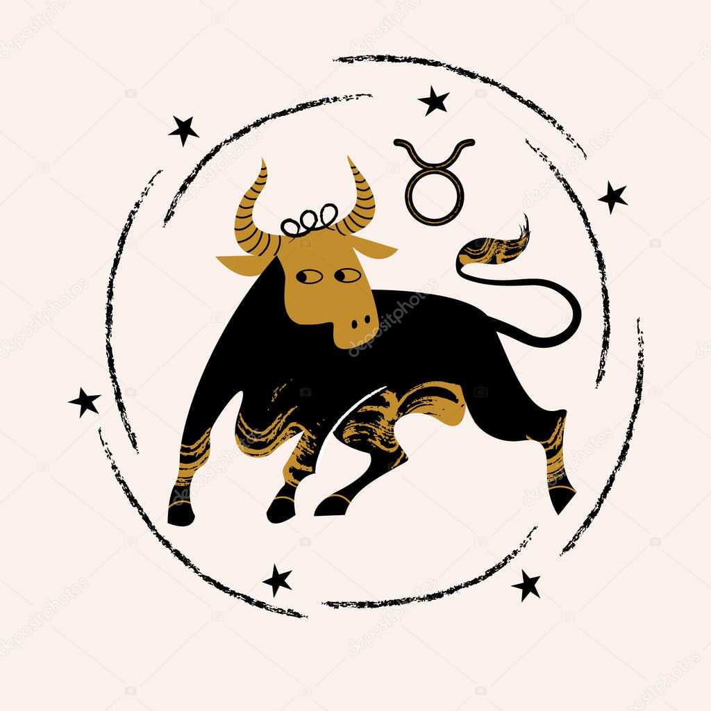 Taurus is a sign of the zodiac. Horoscope and astrology. Round vector emblem.