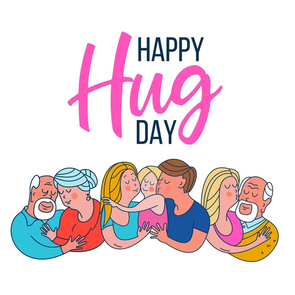 幸せな抱擁の日 家族の日だ 幸せな家族 お母さん お父さんと赤ちゃんが抱き合っています ベクターグリーティングカードイラスト — ストックベクタ