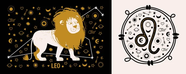 Ett Tecken Zodiaken Leo Konstellation Leo Vektorillustration Platt Stil Lejon — Stock vektor