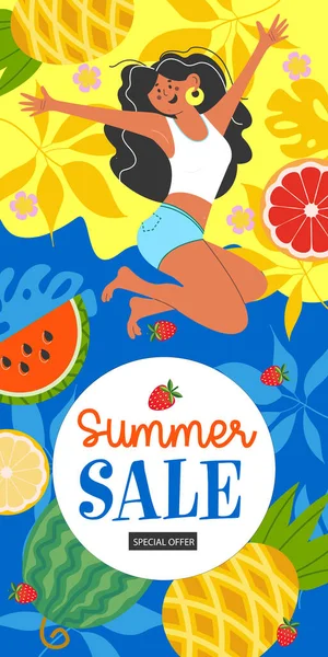 Plantilla Banner Vertical Verano Brillante Póster Para Una Venta Estacional — Vector de stock