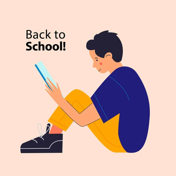 Back School Guy Sitting Reading Book Vector Illustration — Stock Vector