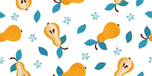 Seamless Pattern Fruits Yellow Pears White Background Printing Fabric Paper — Wektor stockowy