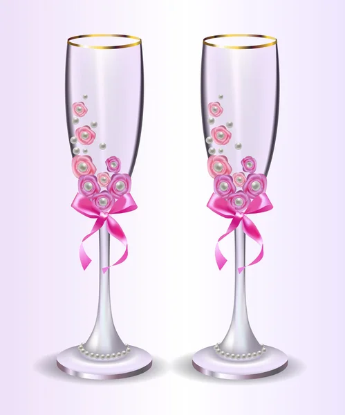 Verres à champagne pour les décorations de cérémonie de mariage — Image vectorielle