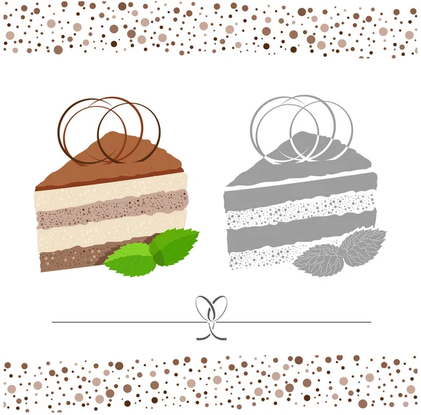 Kaka. En bit av kakan. Färg och svart & vit vektorbild. — Stock vektor