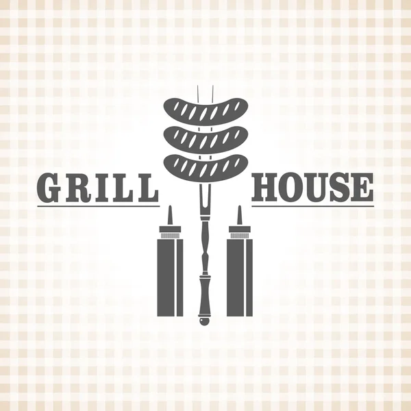 Grill restaurant et menu barbecue, saucisse à la fourchette et ketchu — Image vectorielle