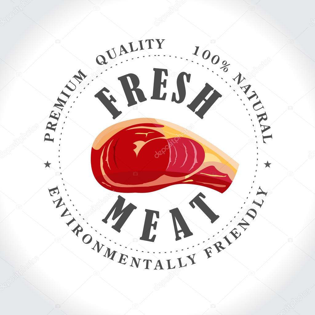 Fresh meat, butcher shop, stamp, vector logo.