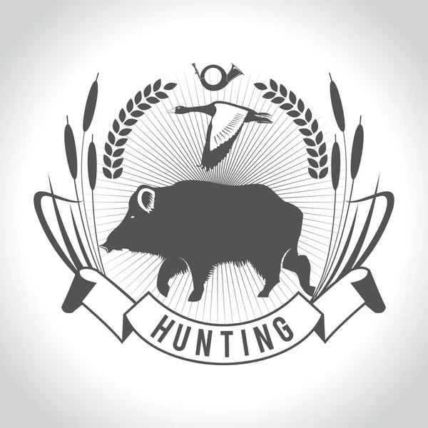 Hunting. Hunting logo. Wild boar and wild duck. The elements of — Stock Vector