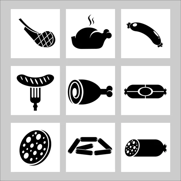 Productos. Surtido de carne. Iconos vectoriales — Archivo Imágenes Vectoriales