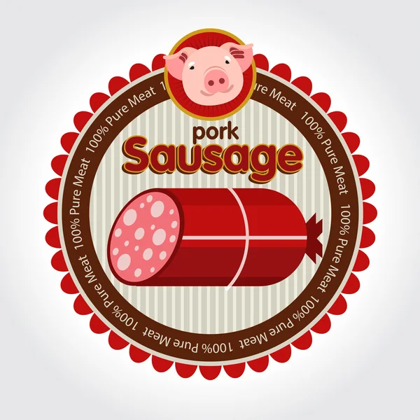 Schweinswurst, Vektor, Etikett, Logo. — Stockvektor